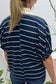 Black Stripe Stand Collar V Neck Elastic Cuffs Half Sleeve Dolman Top