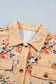 Khaki Floral Print Long Sleeve Denim Jacket Shift Silhouette Tunic Length Casual Daily Wear