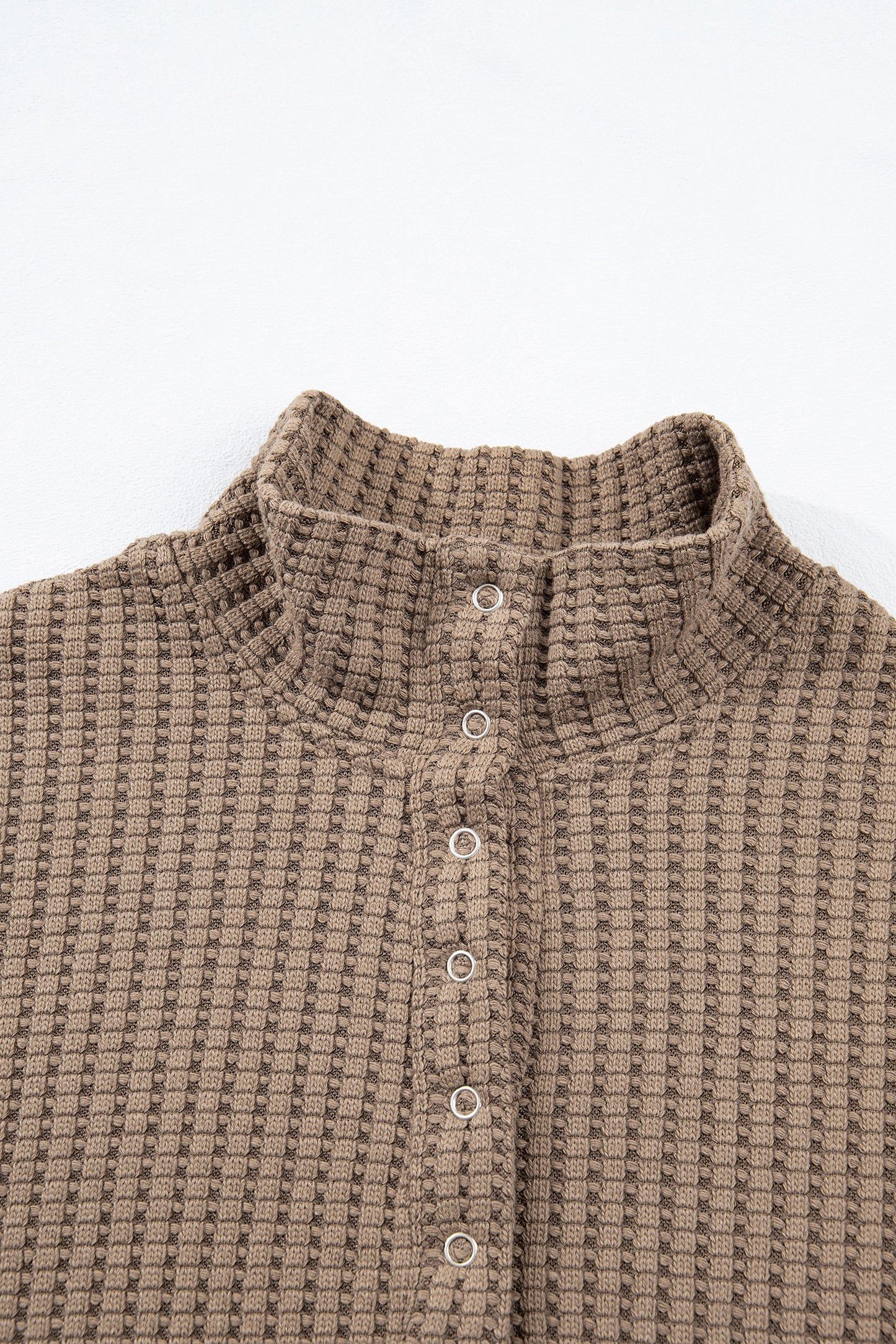 Casual Solid Color Textured Snap Button Collared Baggy Top