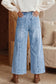 Beau Blue Drawstring Waist Wide Leg Ankle Length Jeans