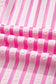 Pink Stripe V Neck Short Sleeve Shift Long Dress