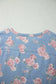 Sky Blue Floral Denim Short Sleeve Top Loose Shorts 2pcs Set
