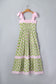 Green Floral Print Striped Detail Knot Straps Maxi Dress