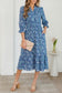 Brown Floral Printed Frilled V Neck Bracelet Sleeve Long Dress