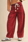 Racing Red Elastic Waist Drawstring Corduroy Casual Pants