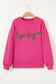Rose Red Lucky Clover Embroidered Loose Pullover Sweatshirt