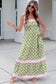 Green Floral Print Striped Detail Knot Straps Maxi Dress