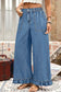Dirty blue Plus Size Elastic Waist Ruffled Wide Leg Denim Pants