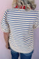 Black Stripe Short Puff Sleeve Color Block Polo Collar Blouse