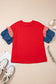 Plus Size Stars & Stripe Patchwork Puff Sleeve Top