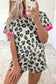 Rose Unique Leopard Print Contrast Trim Top Loose 2pcs Short Set