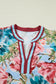 Sky Blue Contrast Trim V Neck Cuffed Bracelet Sleeve Floral Blouse
