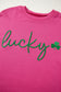 Rose Red Lucky Clover Embroidered Loose Pullover Sweatshirt