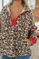 Brown Leopard Print Zip-Up Red Accents Pockets Sweatshirt