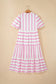 Pink Stripe Ricrac Trim Notched Neck Half Sleeve Vacation Dress