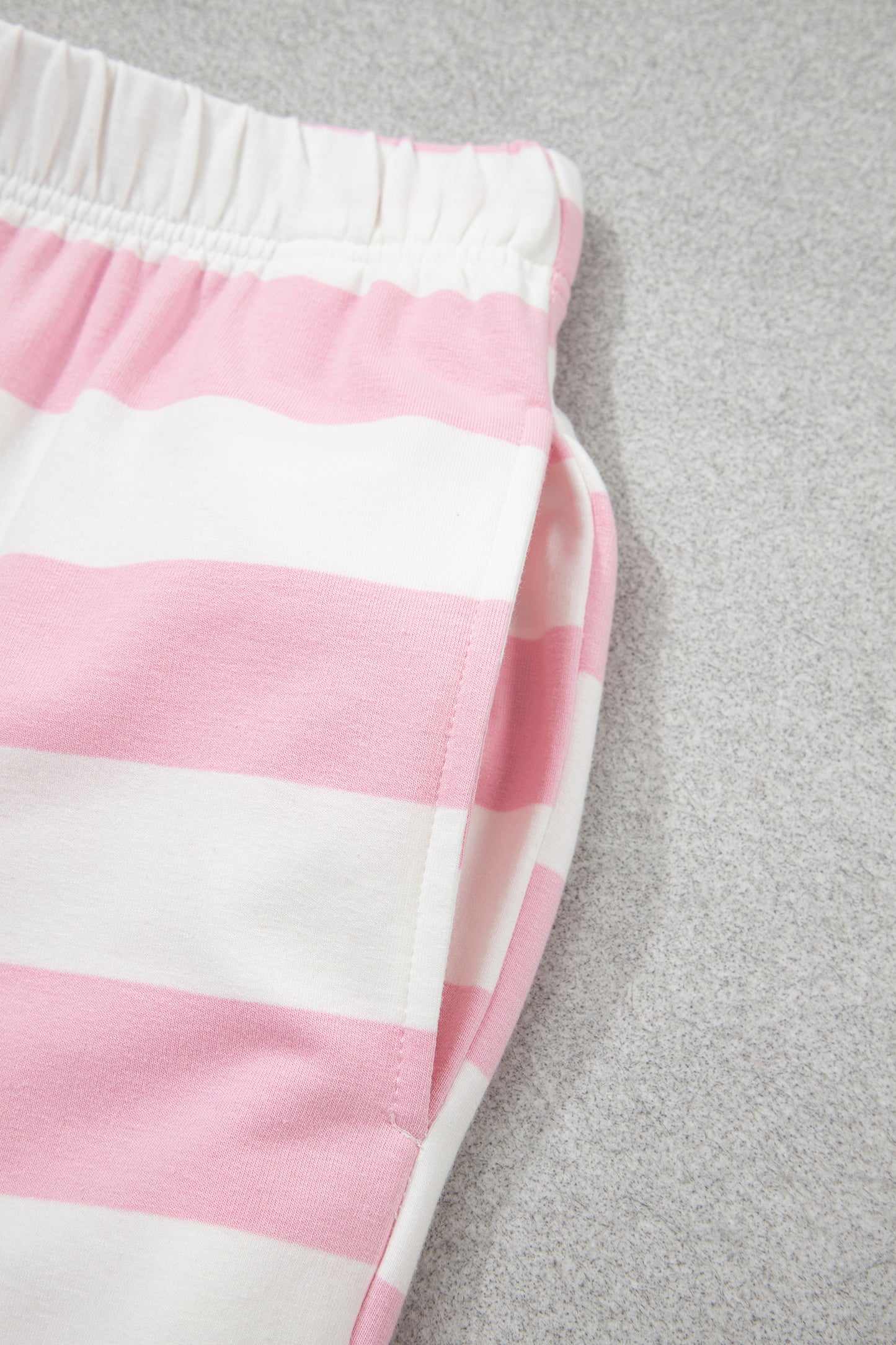 Pink Stripe Color Block Patchwork Zip Long Sleeve Top Elastic Waist Pants Set