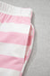 Pink Stripe Color Block Patchwork Zip Long Sleeve Top Elastic Waist Pants Set
