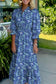 Brown Floral Printed Frilled V Neck Bracelet Sleeve Long Dress