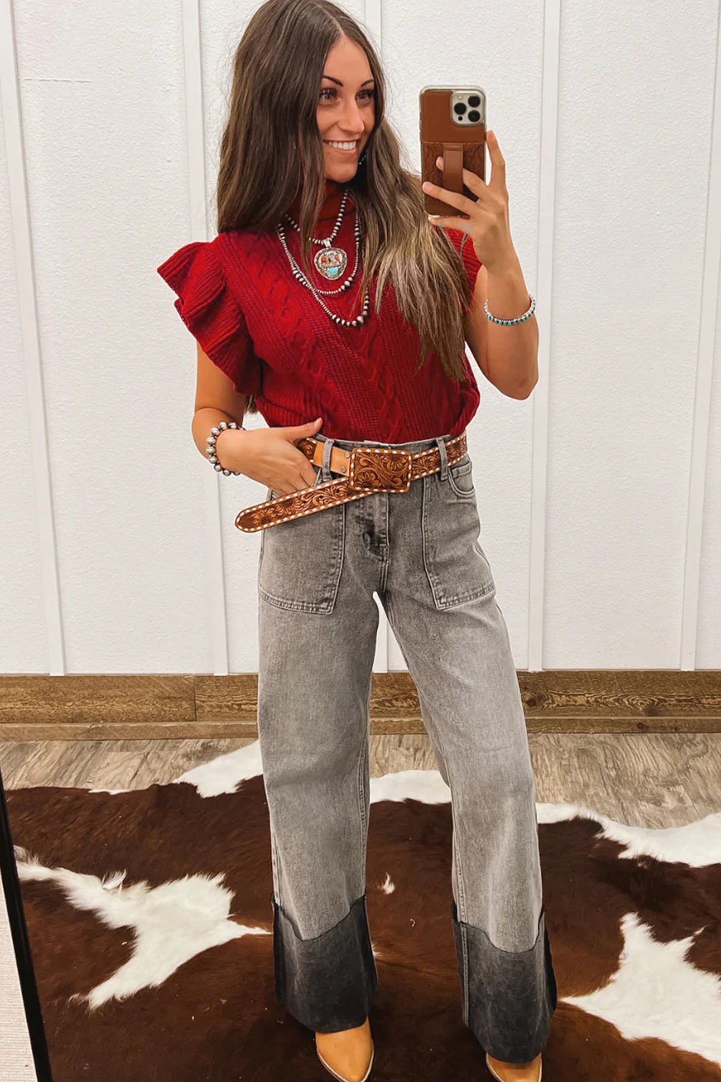 Jet Stream Cable Knit Turtleneck Ruffled Short Sleeve Sweater