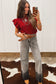 Jet Stream Cable Knit Turtleneck Ruffled Short Sleeve Sweater