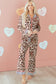 Dearlove Khaki Leopard Print Colorblock Striped Edge Shirt and Pants Pajama Set