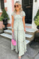 Pink Floral Short Bubble Sleeve Shirred High Waist Maxi Dress