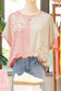 Apricot Color Block Flower Patched Loose T Shirt