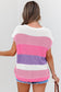 Light Blue Color Block Notch V Neck Sweater T Shirt