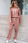 Dark Khaki Leopard Drawstring Pullover Hoodie and High Waist Pants Corduroy Suit