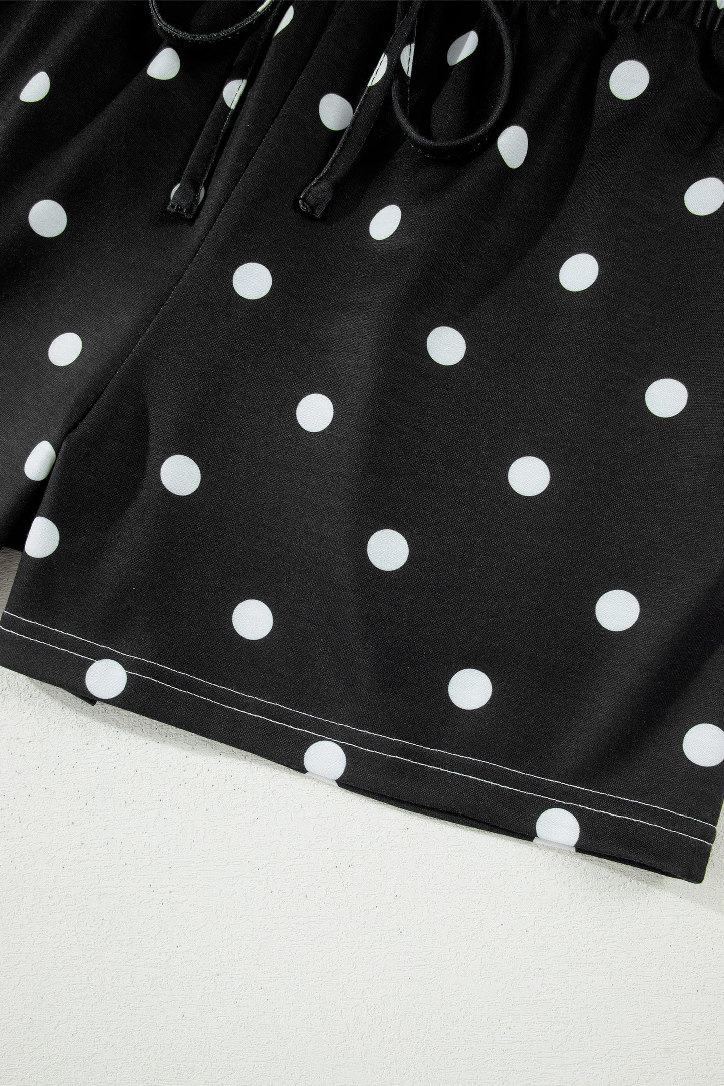 White Exposed Seam Detail Polka Dot Loose Tee Drawstring Shorts Set