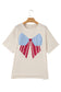 White Loose Knit Vintage Flag Bow Patched T Shirt