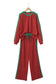 Red Cozy Ribbed Patchwork Polka Dot Trim Long Sleeve 2pcs Pant Set