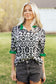 Green Damask Print Ruffled Color Block Detail Half Sleeve Blouse