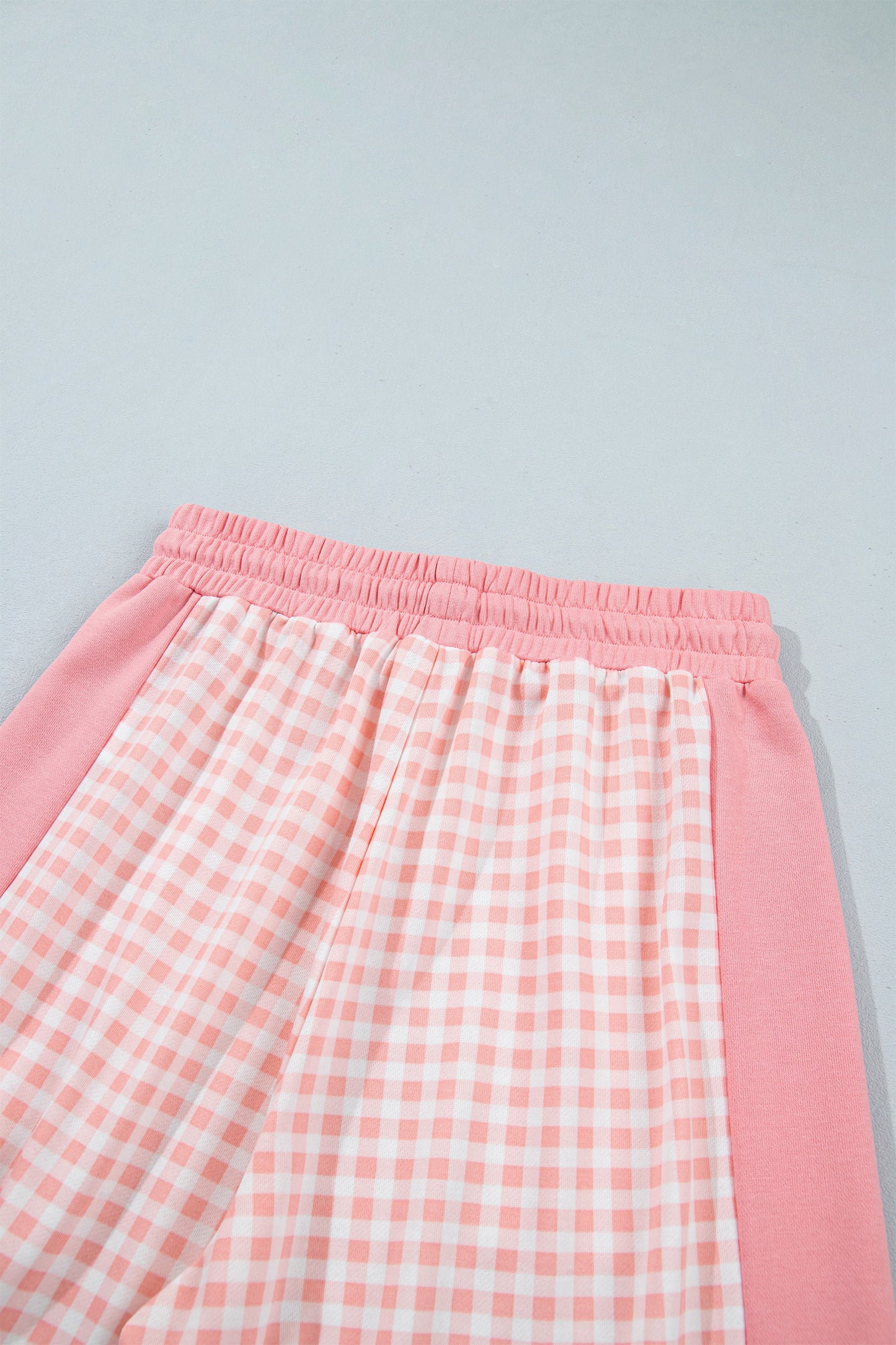 Red Color Block Plaid Patchwork Long Sleeve Pullover Wide Leg Pant Set