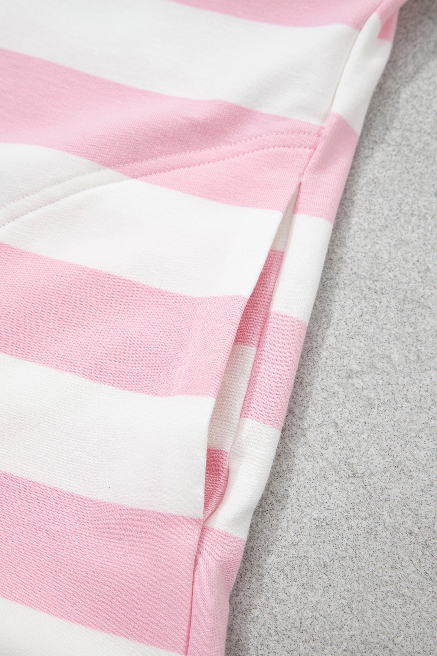 Pink Stripe Color Block Patchwork Zip Long Sleeve Top Elastic Waist Pants Set