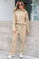 Dark Khaki Leopard Drawstring Pullover Hoodie and High Waist Pants Corduroy Suit