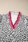 Gray Ruffled Trim V Neck Leopard Print Short Sleeve Blouse