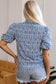 Blue Floral Striped Print Contrast Ric-rac Puff Sleeve Top