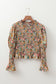 Yellow Floral Print Smocked Bubble Sleeve Ruffled Crop Top