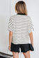 Black Stripe Stand Collar V Neck Elastic Cuffs Half Sleeve Dolman Top