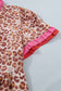 Khaki Leopard High Waist Ruffled Colorblock Trim Short Dress
