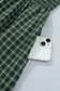Green Plaid Square Neck Shirred High Waist Ruffle Hem Dress