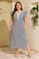 Blue Stripe Plus Size Contrast Trim Button V Neck Ruffle Sleeve Shift Dress