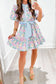 White Floral Print Striped Contrast Trim Belted Short Dress