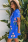Rose Floral Short Sleeve Split Neck Loose Mini Dress