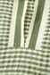 Green Plaid Short Sleeve Colorblock Trim Split Neck Blouse
