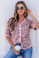 Pink Leopard Button Down Short Sleeve Sweater Cardigan