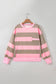 Pink Stripe Striped Colorblock Patch Pocket Split Hem Oversized Long Sleeve Sweatshirt