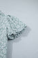 Iceland Blue Floral Textured Jacquard Puff Sleeve Blouse