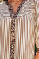 Khaki Stripe Square Button Leopard Trim Loose Bracelet Sleeve Shirt Dress